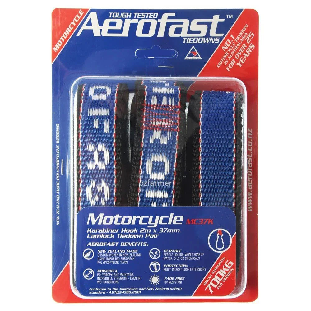 Motorcycle 25mm x 2m Heavy Duty Tiedown Aerofast 700kg break strength Twin Pack