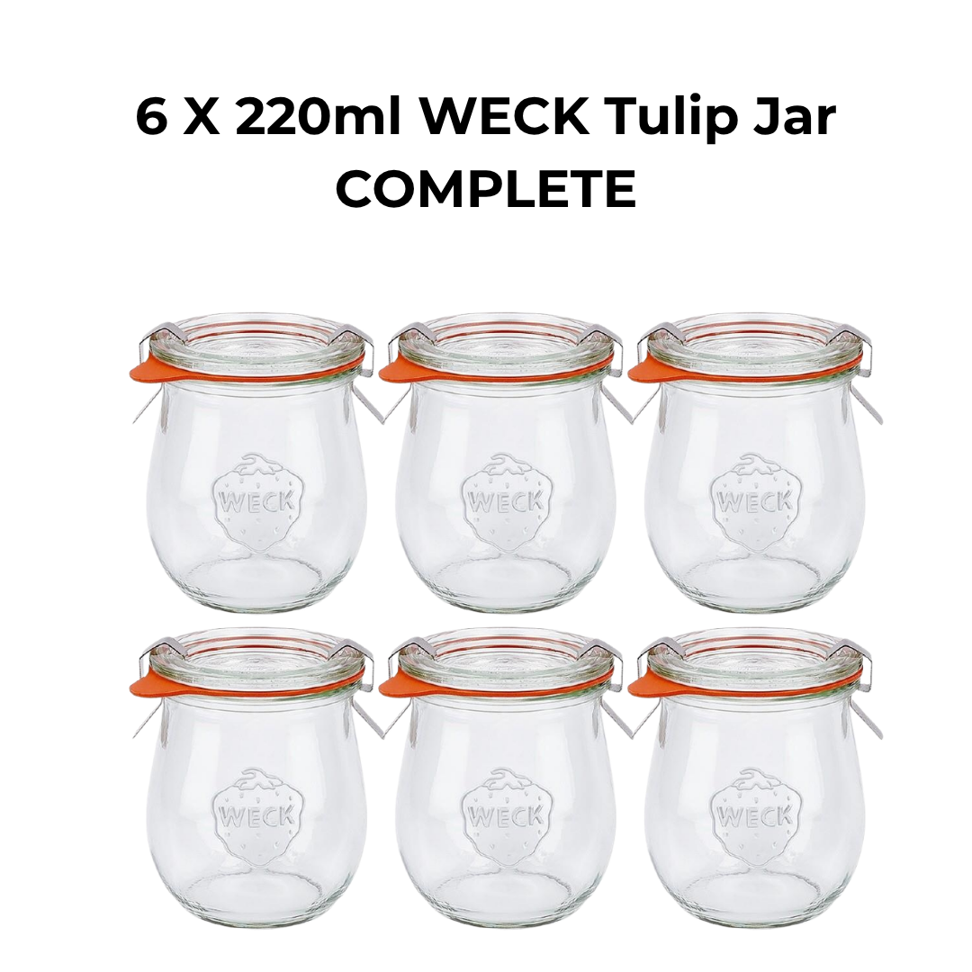 6 X 220ml WECK Tulip Jar COMPLETE