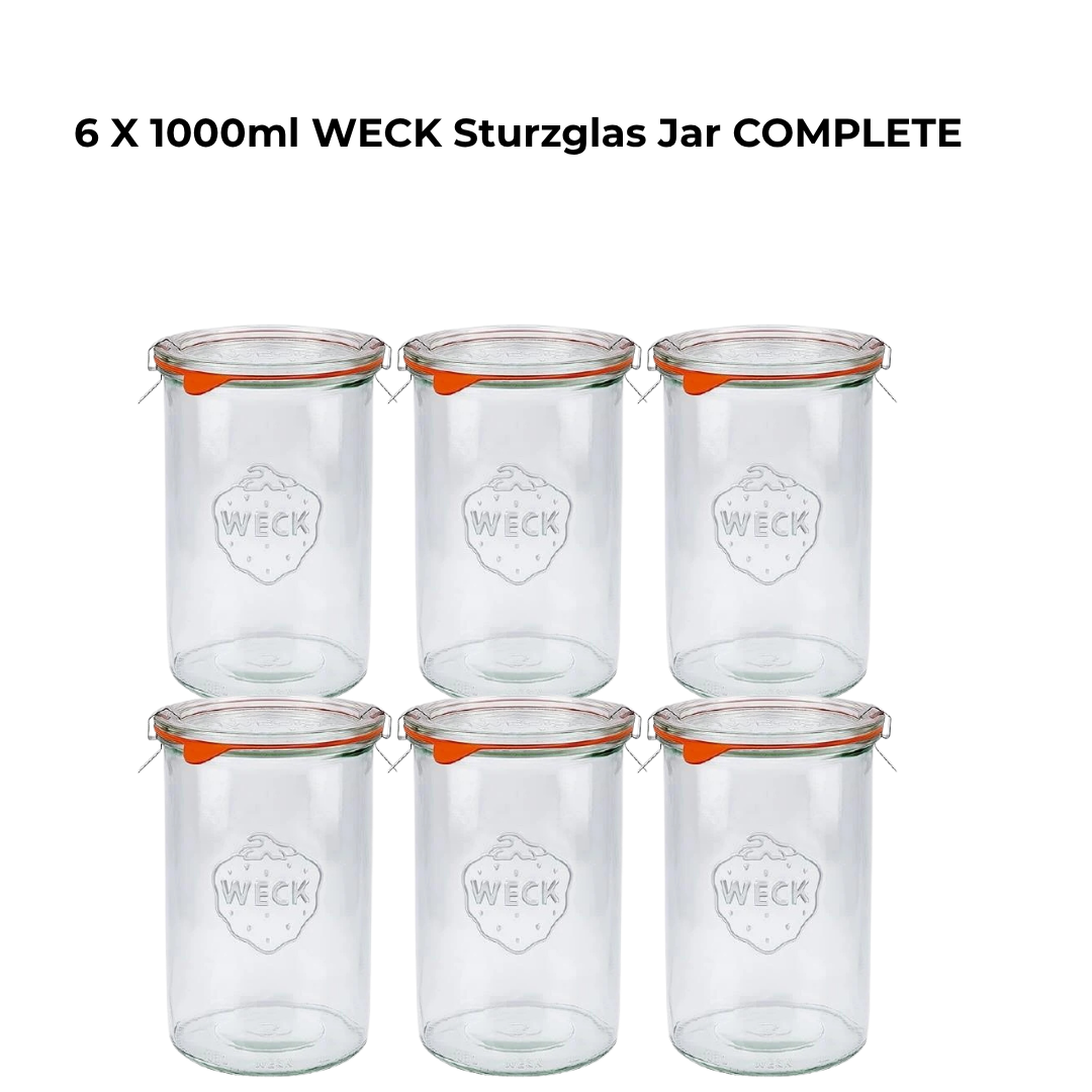6 X 1000ml WECK Sturzglas Jar COMPLETE
