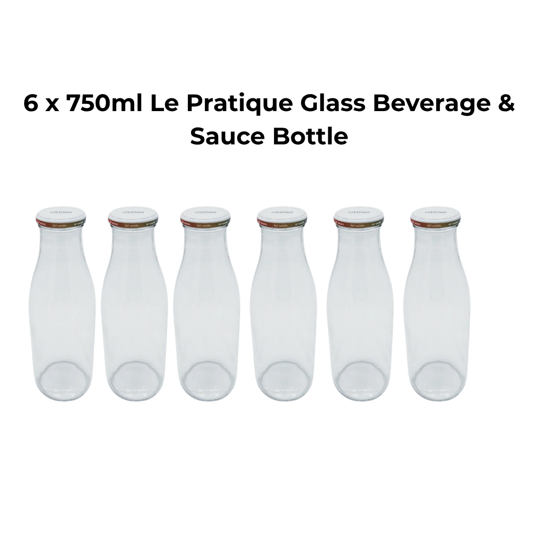 6 x 750ml Le Pratique Glass Beverage & Sauce Bottle