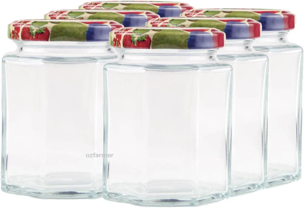 Weck Rex 190ml Octagonal Preserving Jar with Fruit Pattern Twist Lid (Pack of 6)