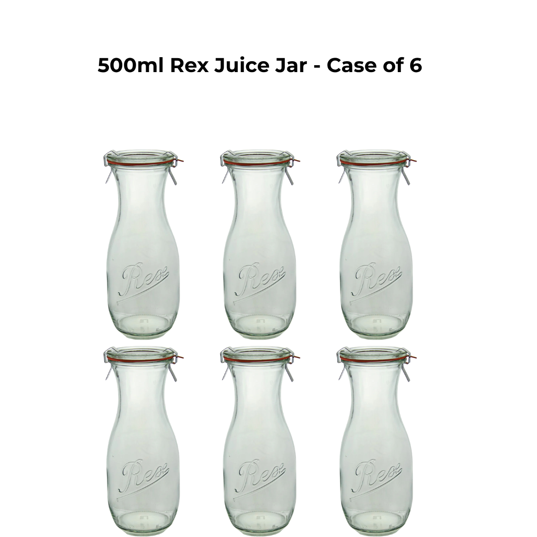 Weck Rex 500ml Juice Jar with Seal, Lid, and Clips (Pack of 6)