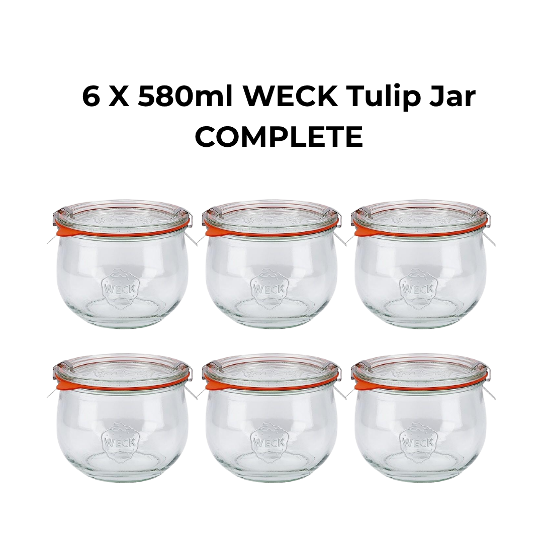 6 X 580ml WECK Tulip Jar COMPLETE
