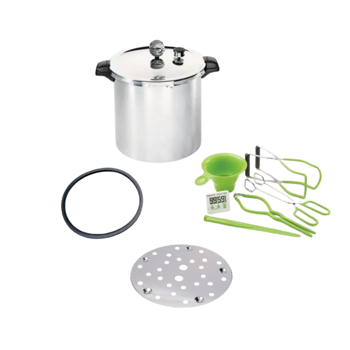 Presto Canner Starter Kit with Presto 23-Quart Induction Stovetop Pressure Canner with Dial Gauge & 3-Piece Regulator — Stainless Steel Base, Canning Accessories Kit, Spare Gasket and Canning Rack