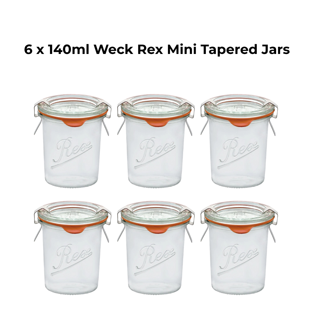 Weck Rex 140ml Mini Tapered Preserving Jar with Seal, Lid, and Clips (Pack of 6)