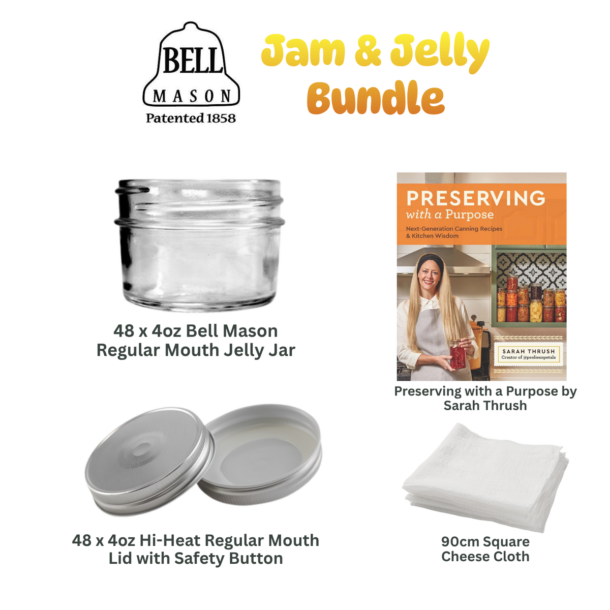 Jam & Jelly Bundle - Bell Mason 4oz (120ml) Smooth Jam Jelly Regular Mouth Jar
