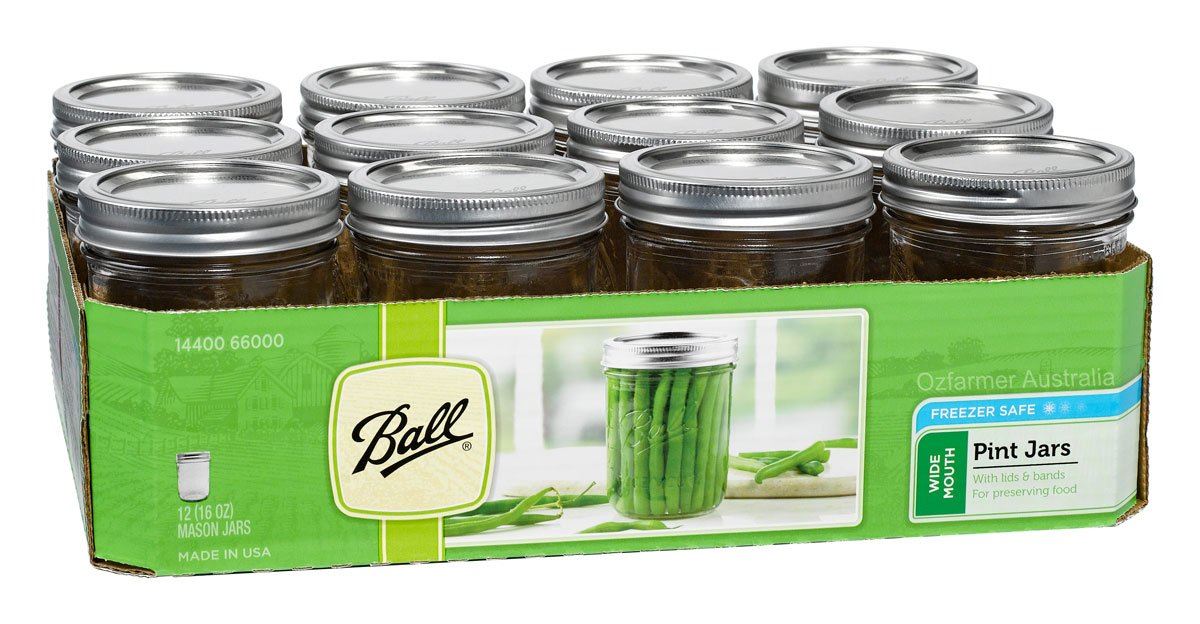12 x Pint 16oz WIDE Mouth Jars and Lids BPA Free Lids Ball Mason