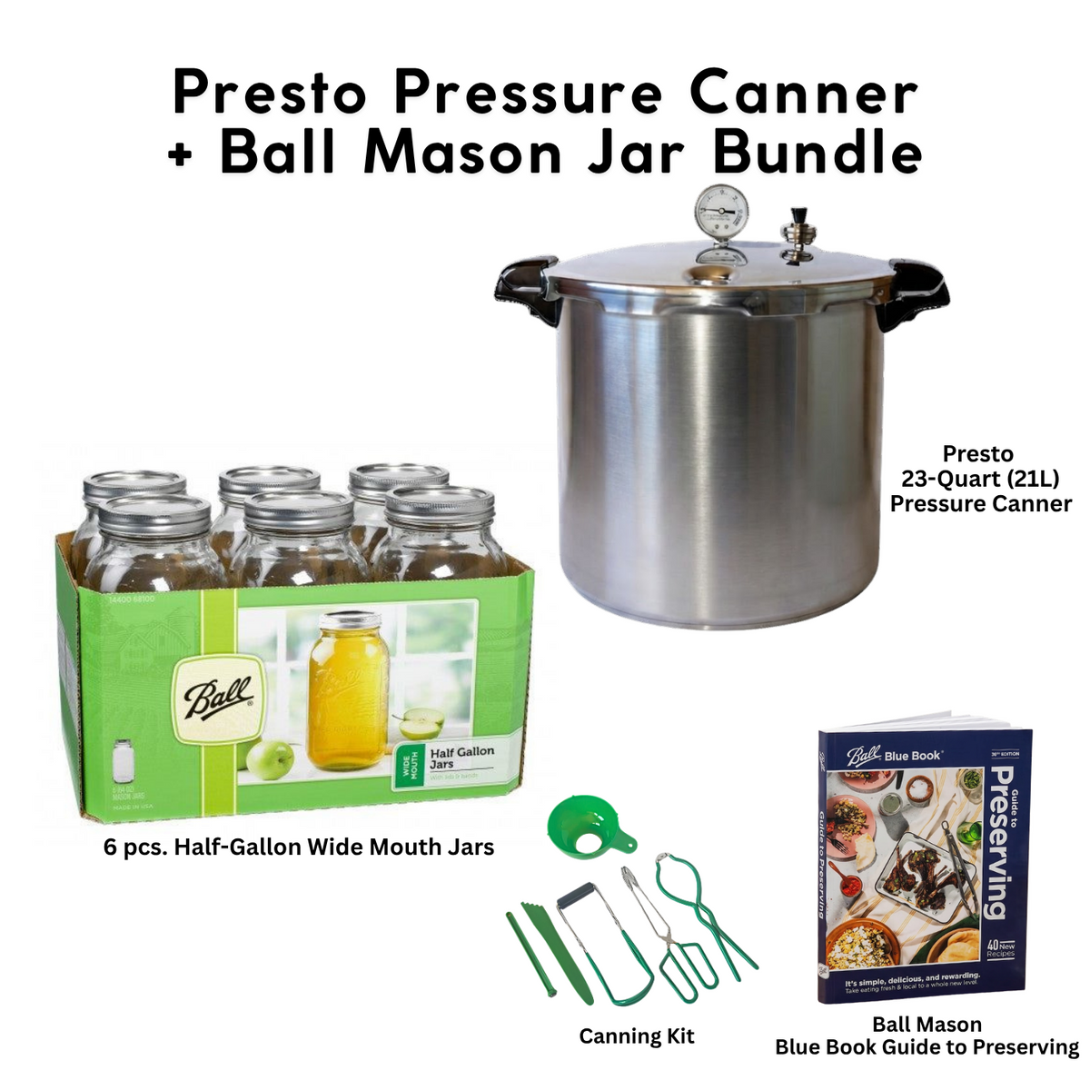 Presto 23-Quart Induction Stovetop Pressure Canner with Dial Gauge & 3-Piece Regulator bundle with Ball Mason Half Gallon Jars
