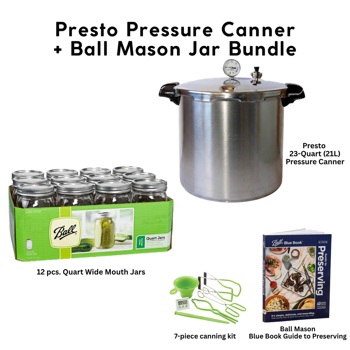 Presto 23-Quart Induction Stovetop Pressure Canner with Dial Gauge & 3-Piece Regulator — Stainless Steel Base bundle with Ball Mason Jars