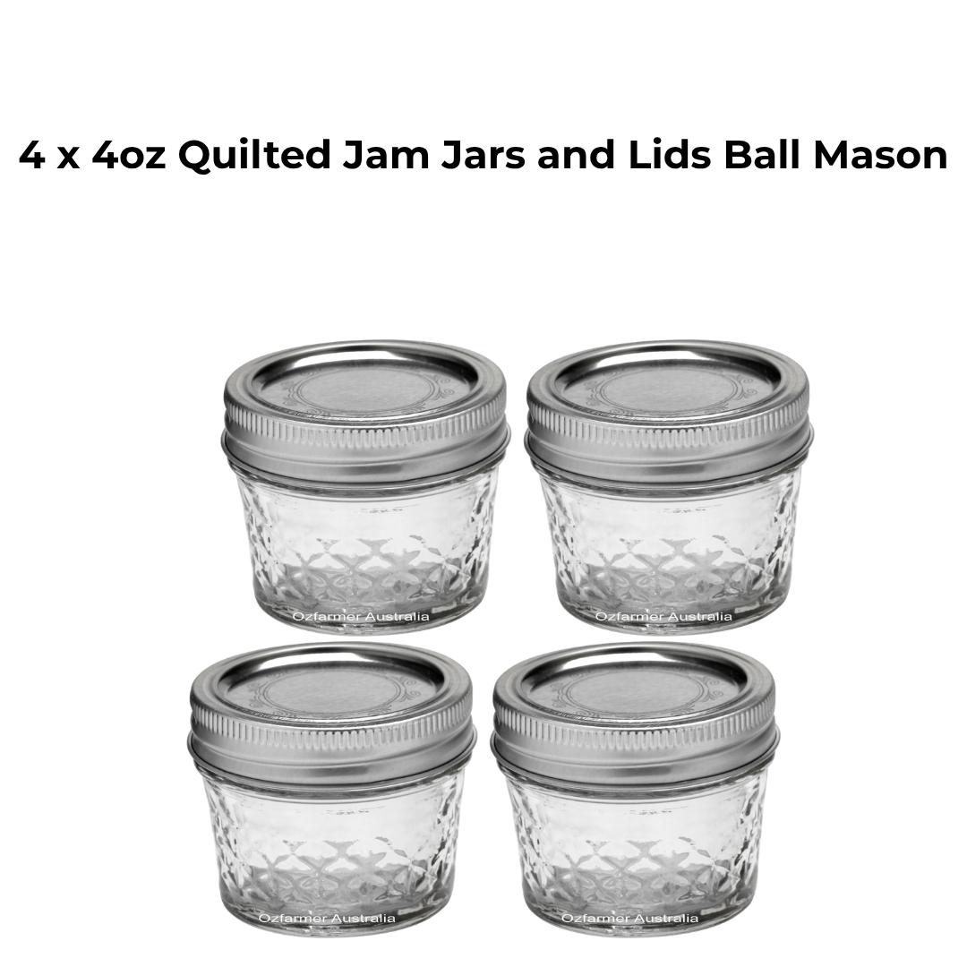 4 x 4oz Quilted Jam Jars and Lids Ball Mason
