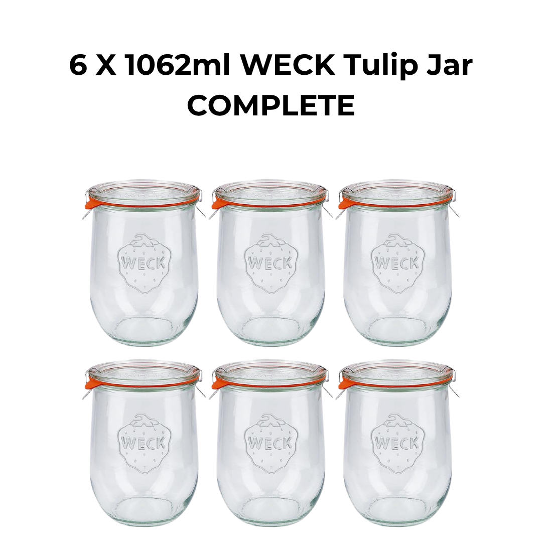 6 X 1062ml WECK Tulip Jar COMPLETE