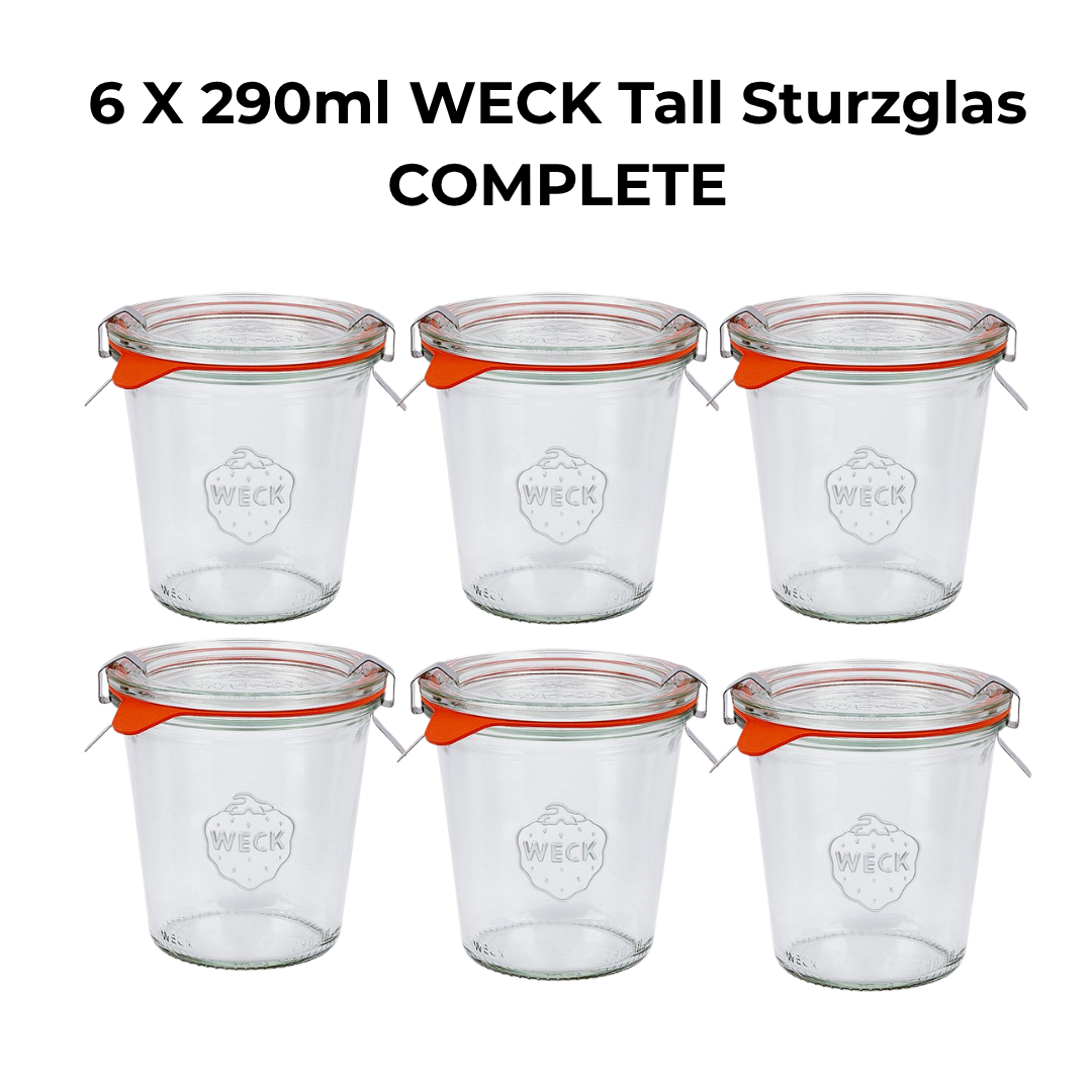 6 X 290ml WECK Tall Sturzglas COMPLETE