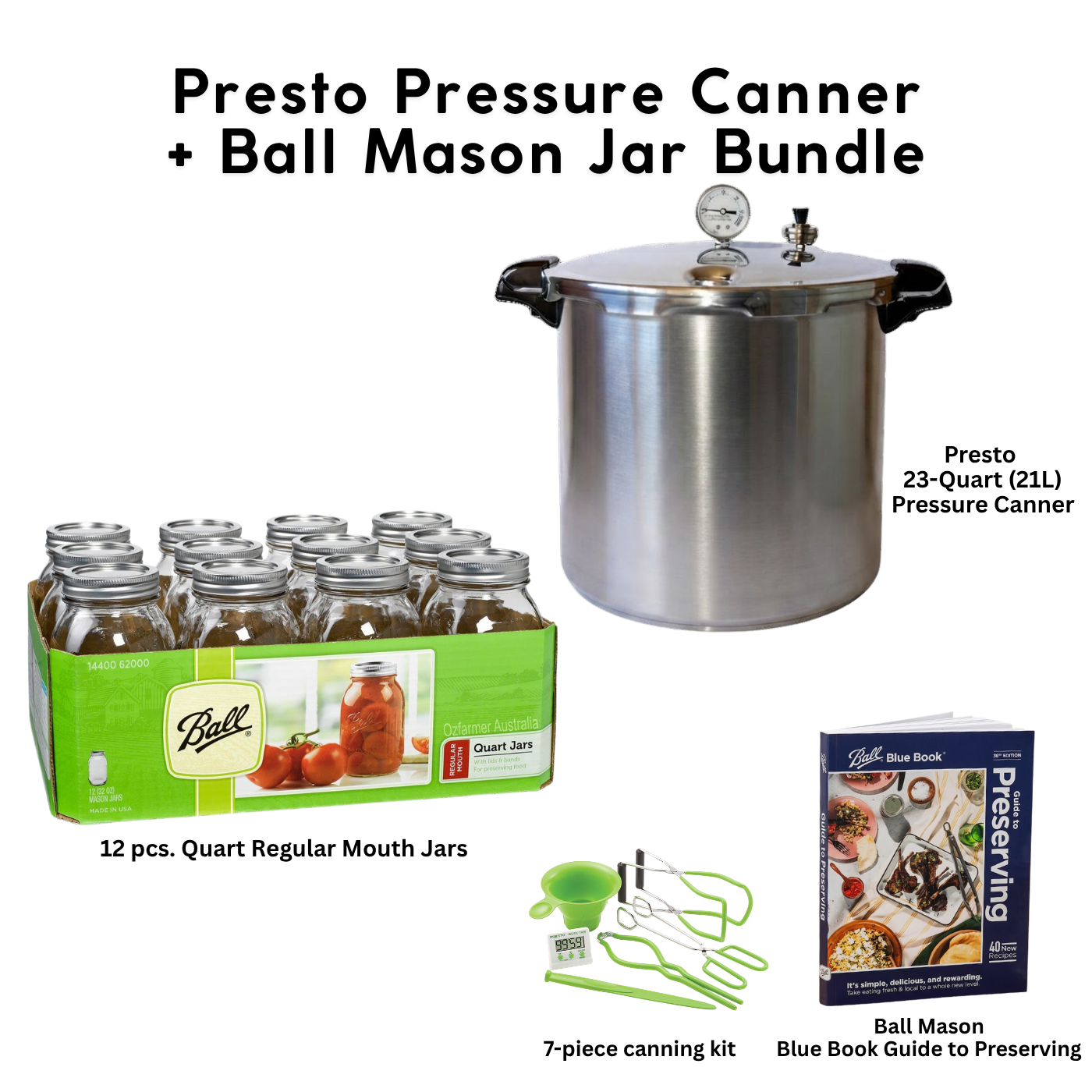Presto 23-Quart Induction Stovetop Pressure Canner with Dial Gauge & 3-Piece Regulator — Stainless Steel Base bundle with Ball Mason Jars