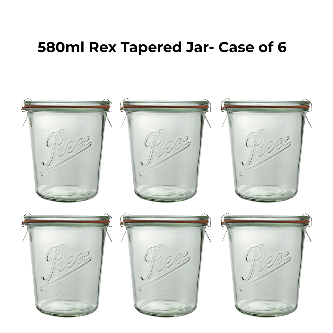 Weck Rex 580ml Tapered Preserving Jar with Seal, Lid, and Clips (Pack of 6)
