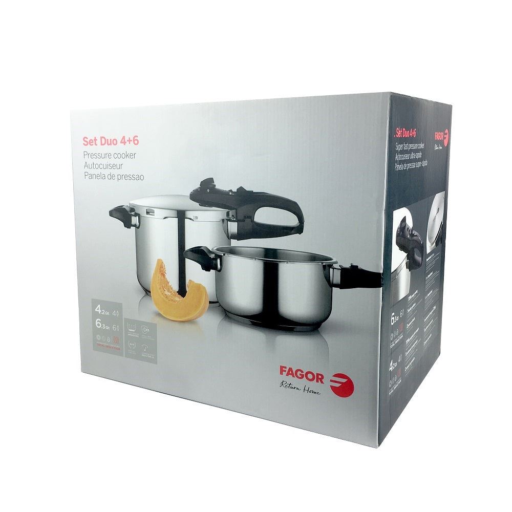 Fagor Duo Stainless Steel Pressure Cooker Combo Set 4l and 6l