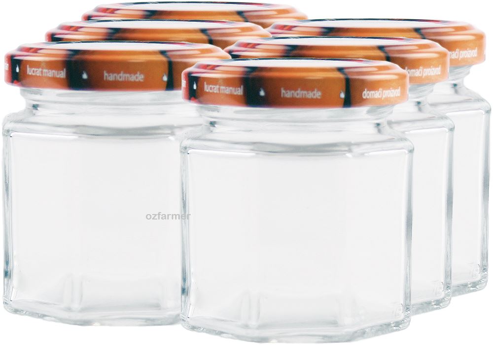 6 x 100ml Octagonal Rex Jars with Fruit Pattern Lids