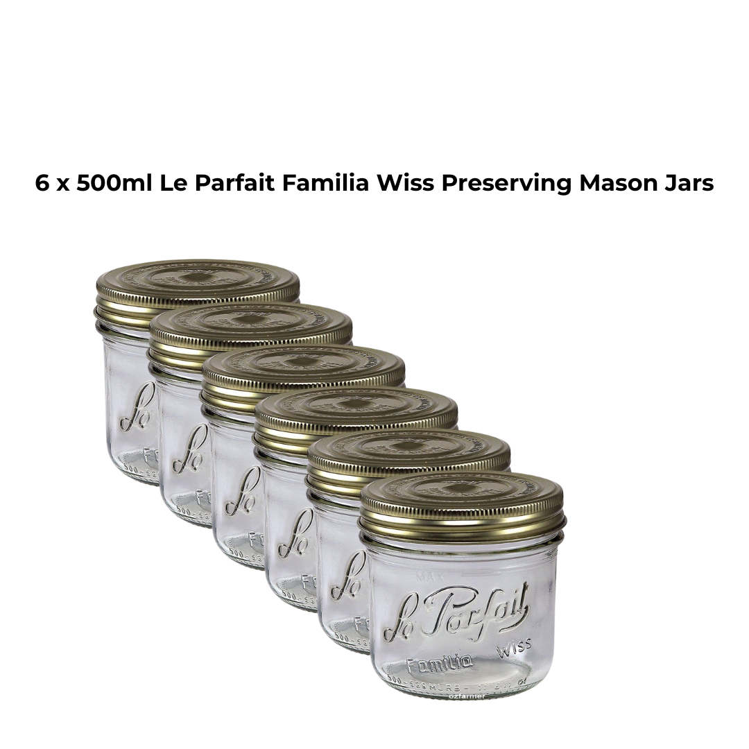 6 x 500ml Le Parfait Familia Wiss Preserving Mason Jars