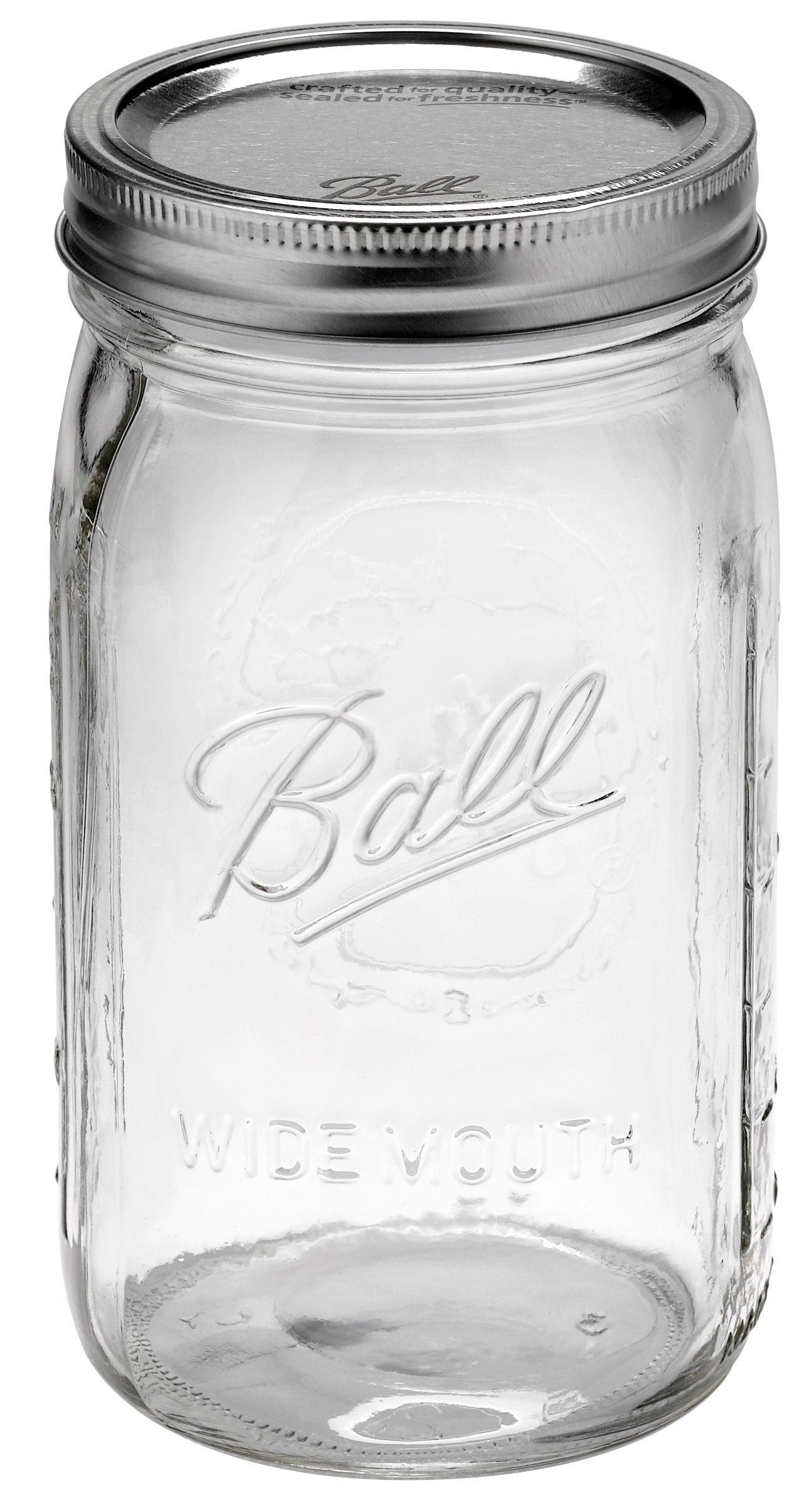 Quart WIDE Mouth Glass Jar and BPA Free Lid Ball Mason - SINGLE