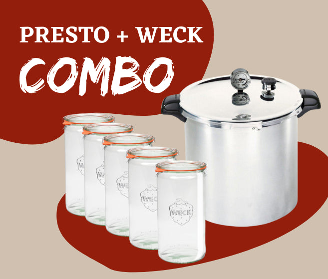 Latest Presto Model 23 Quart / 21 Litre Pressure Canner bundle with 5 x 1.5L Weck 974 Jars