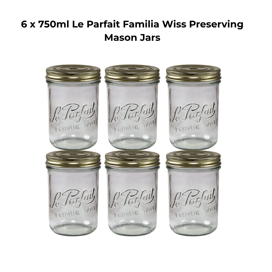 6 x 750ml Le Parfait Familia Wiss Preserving Mason Jars
