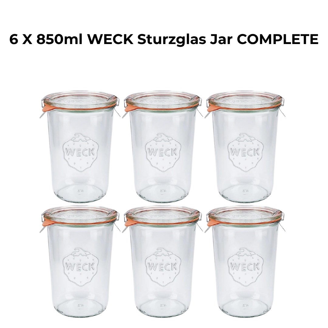 6 X 850ml WECK Sturzglas Jar COMPLETE