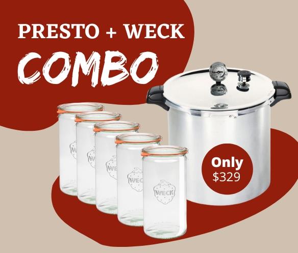 Latest Presto Model 23 Quart / 21 Litre Pressure Canner bundle with 5 x 1.5L Weck 974 Jars