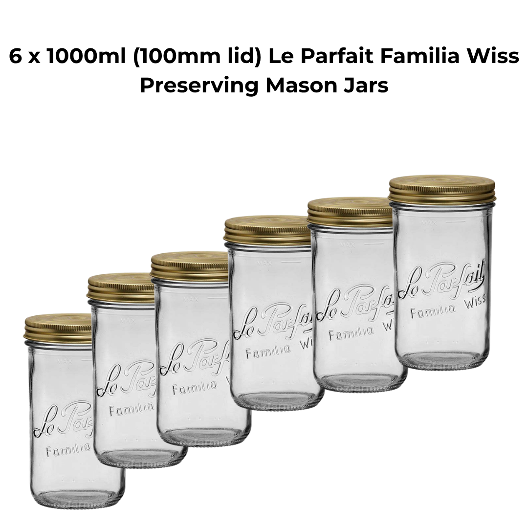 Le Parfait 1000ml (1L) Familia Wiss Preserving Jar with Lid and Band (Pack of 6)