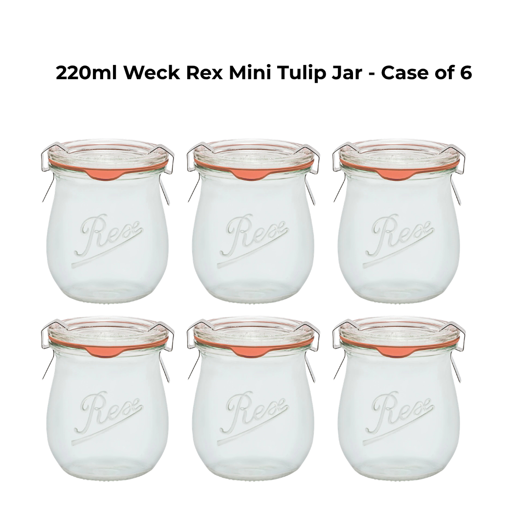 Weck Rex 220ml Mini Tulip Preserving Jar with Seal, Lid, and Clips (Pack of 6)