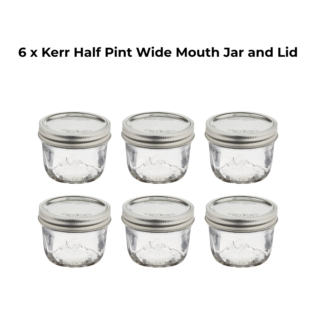 6 x Kerr Half Pint Wide Mouth Jar and Lid