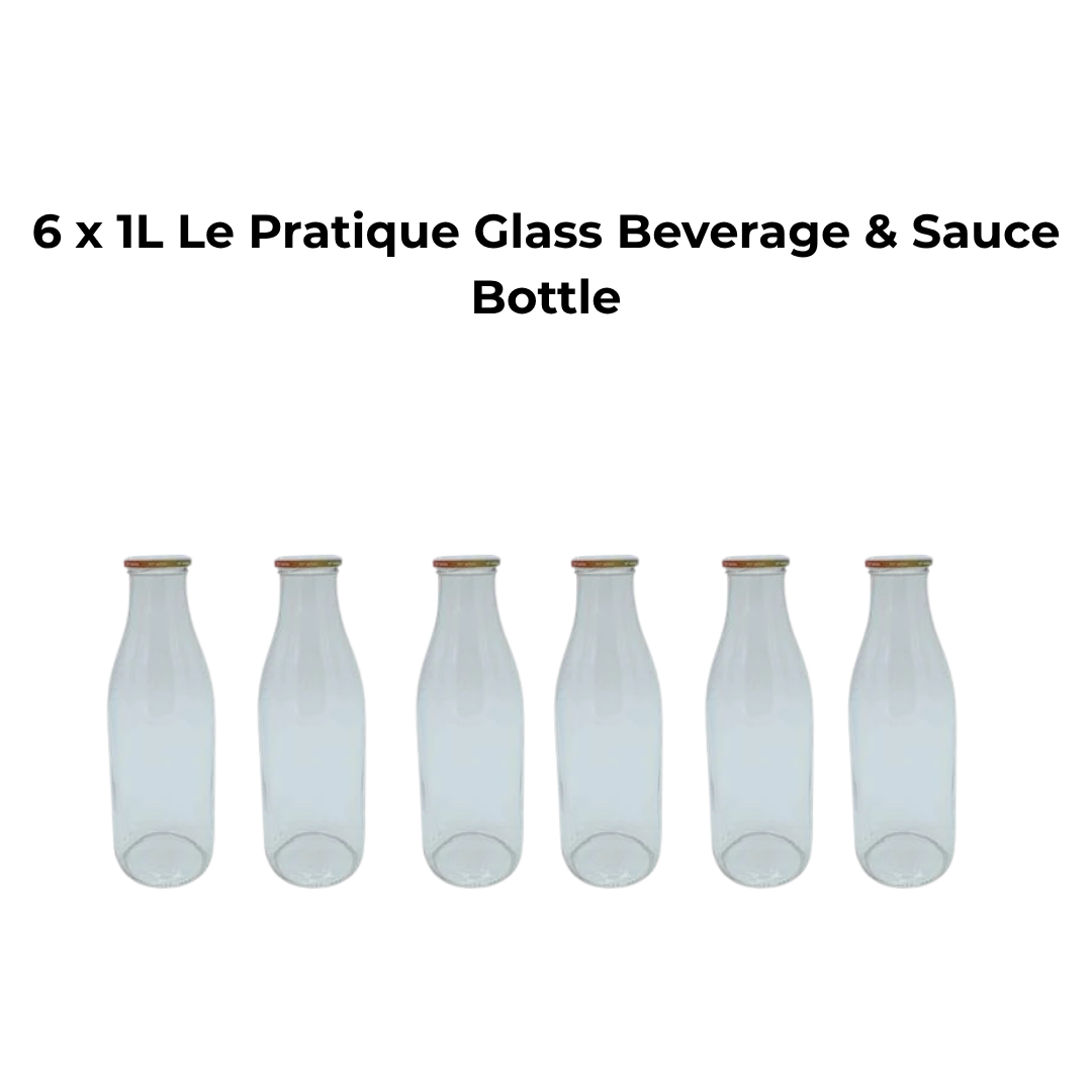 6 x 1L Le Pratique Glass Beverage & Sauce Bottle