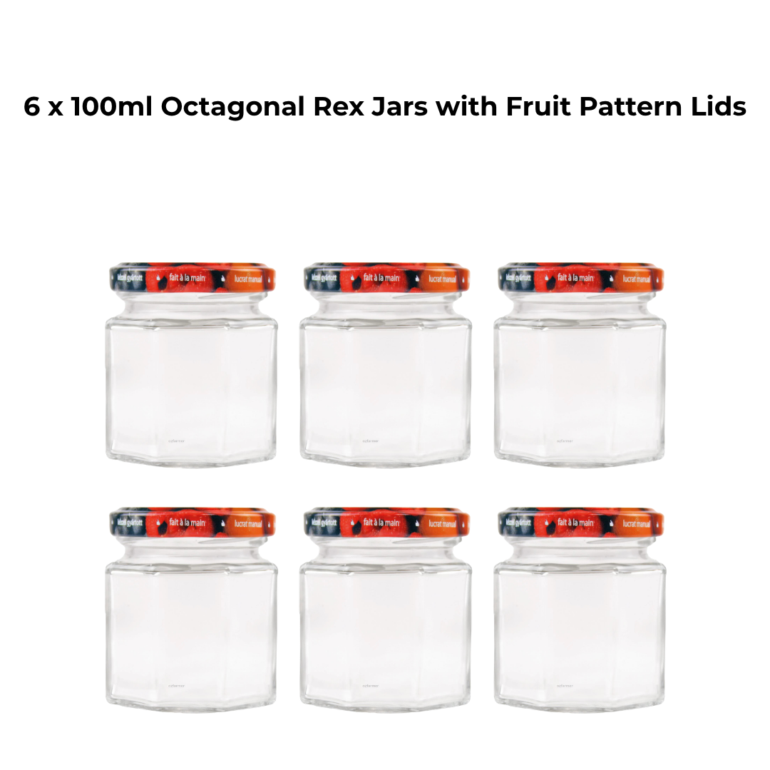 Weck Rex 100ml Octagonal Preserving Jar with Fruit Pattern Twist Lid (Pack of 6)