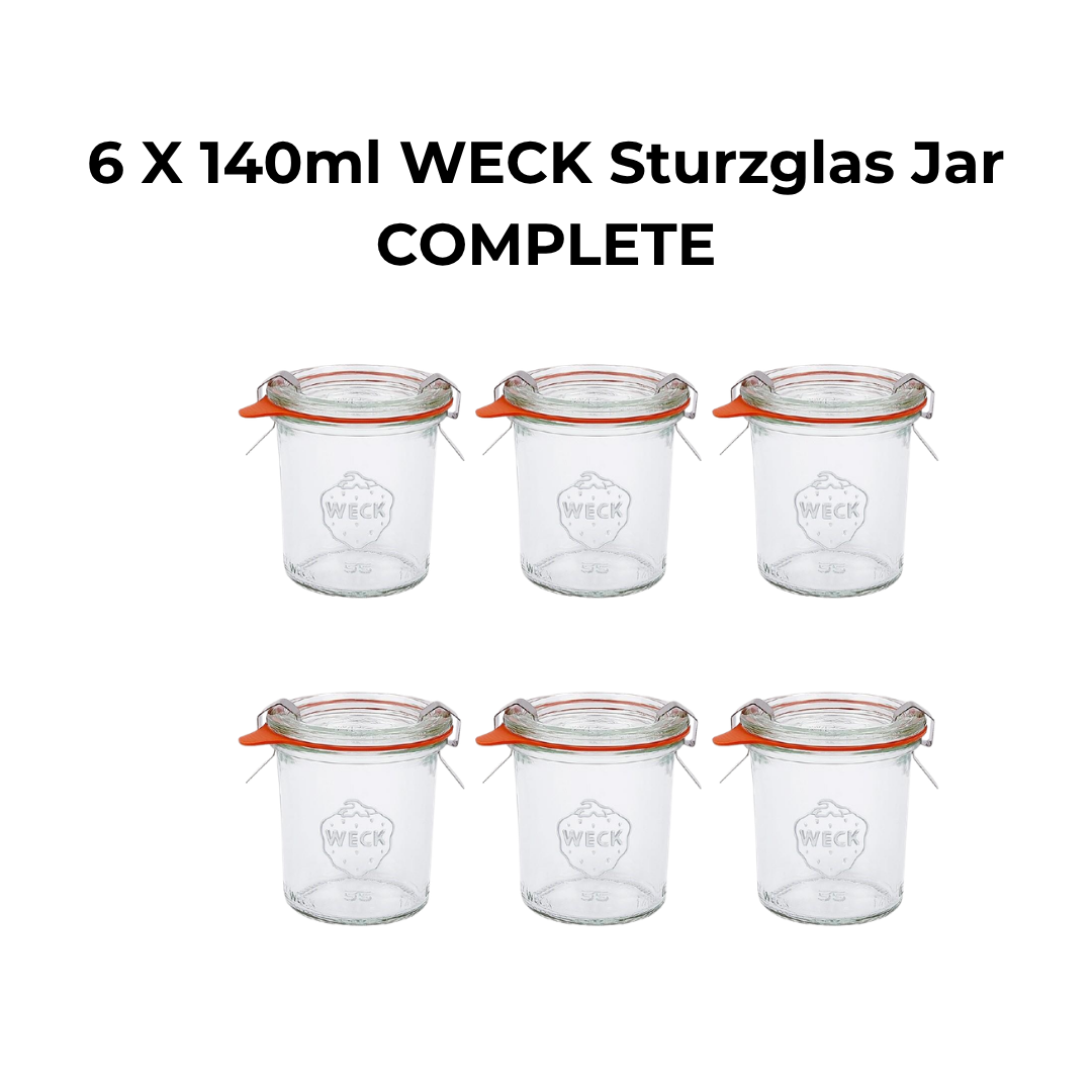 6 X 140ml WECK Sturzglas Jar COMPLETE