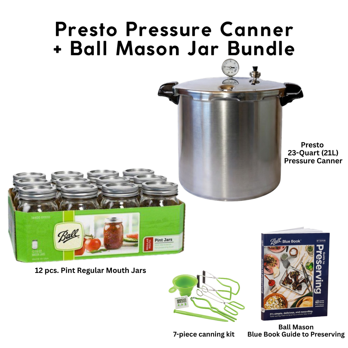Presto 23-Quart Induction Stovetop Pressure Canner with Dial Gauge & 3-Piece Regulator — Stainless Steel Base bundle with Ball Mason Jars
