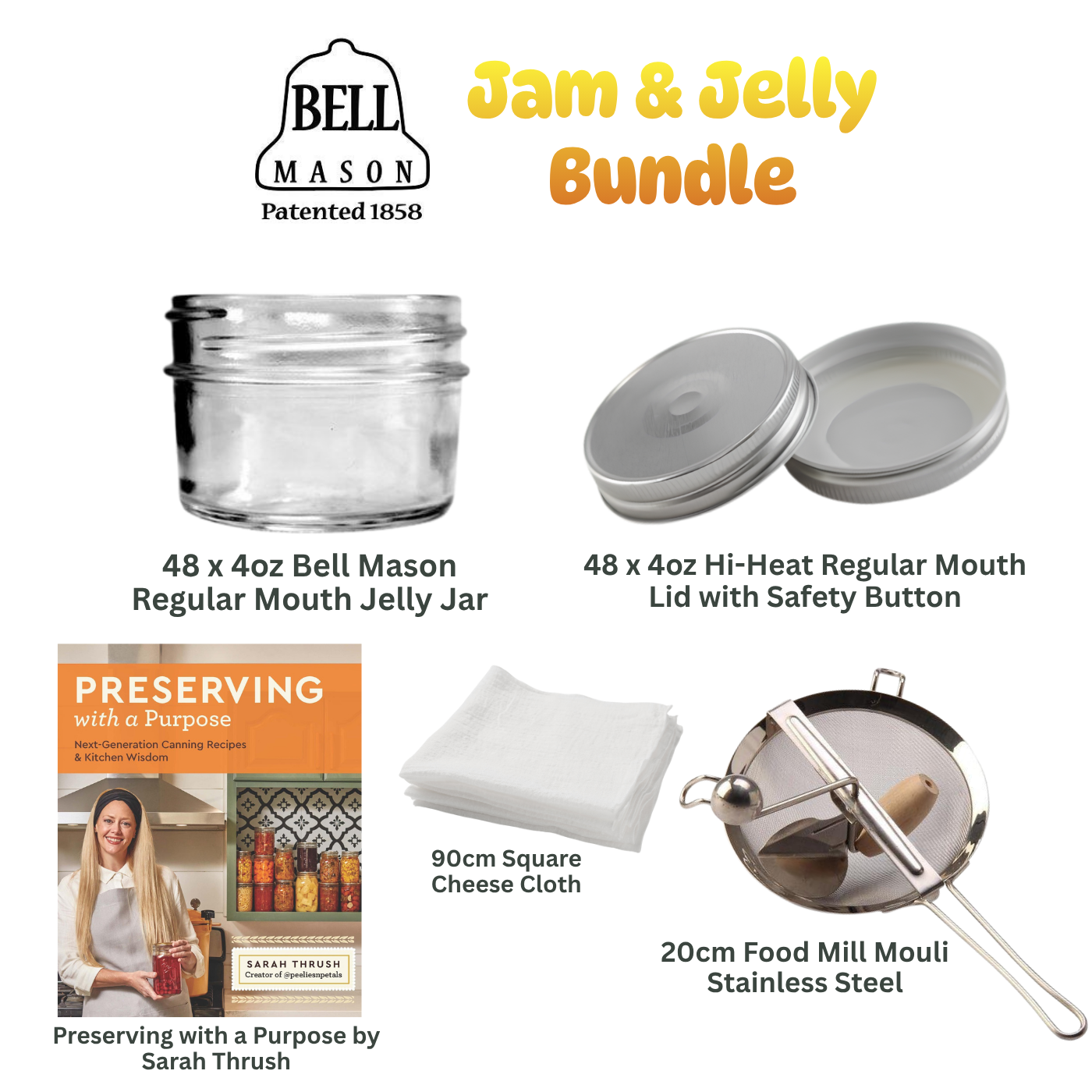 Jam & Jelly Bundle - Bell Mason 4oz (120ml) Smooth Jam Jelly Regular Mouth Jar