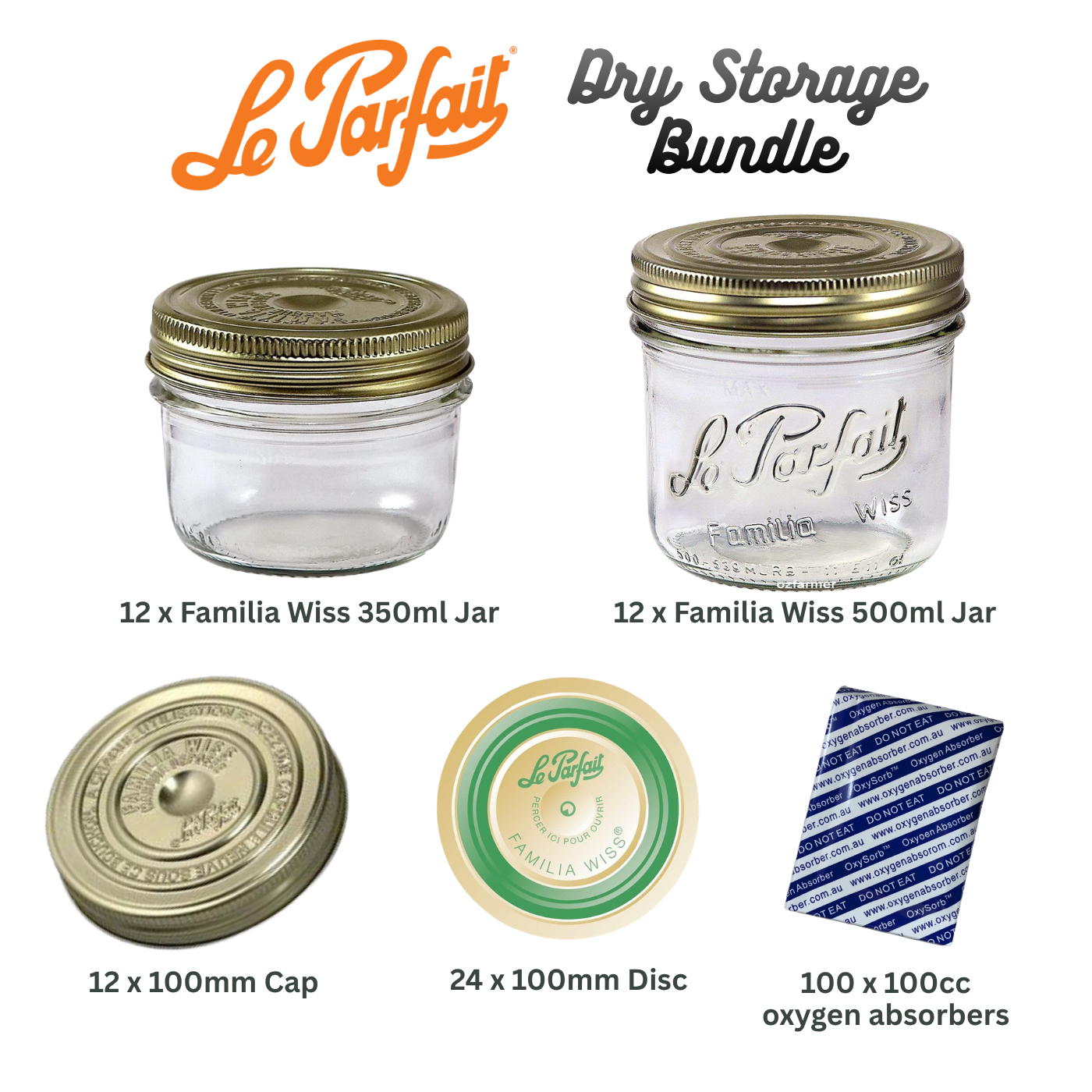 Dry Storage Bundle - Le Parfait 350ml and 500ml Familia Wiss Jar