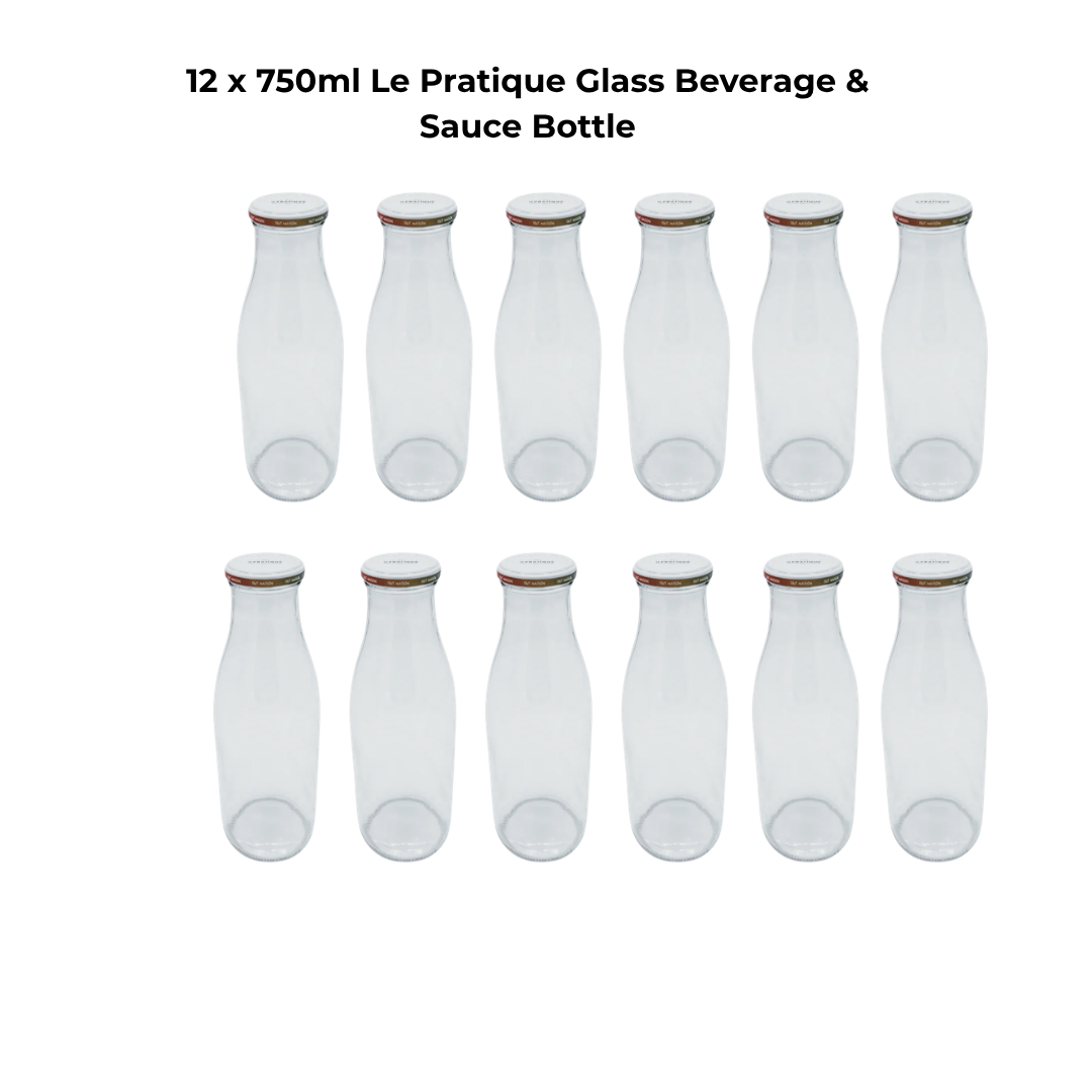 12 x 750ml Le Pratique Glass Beverage & Sauce Bottle