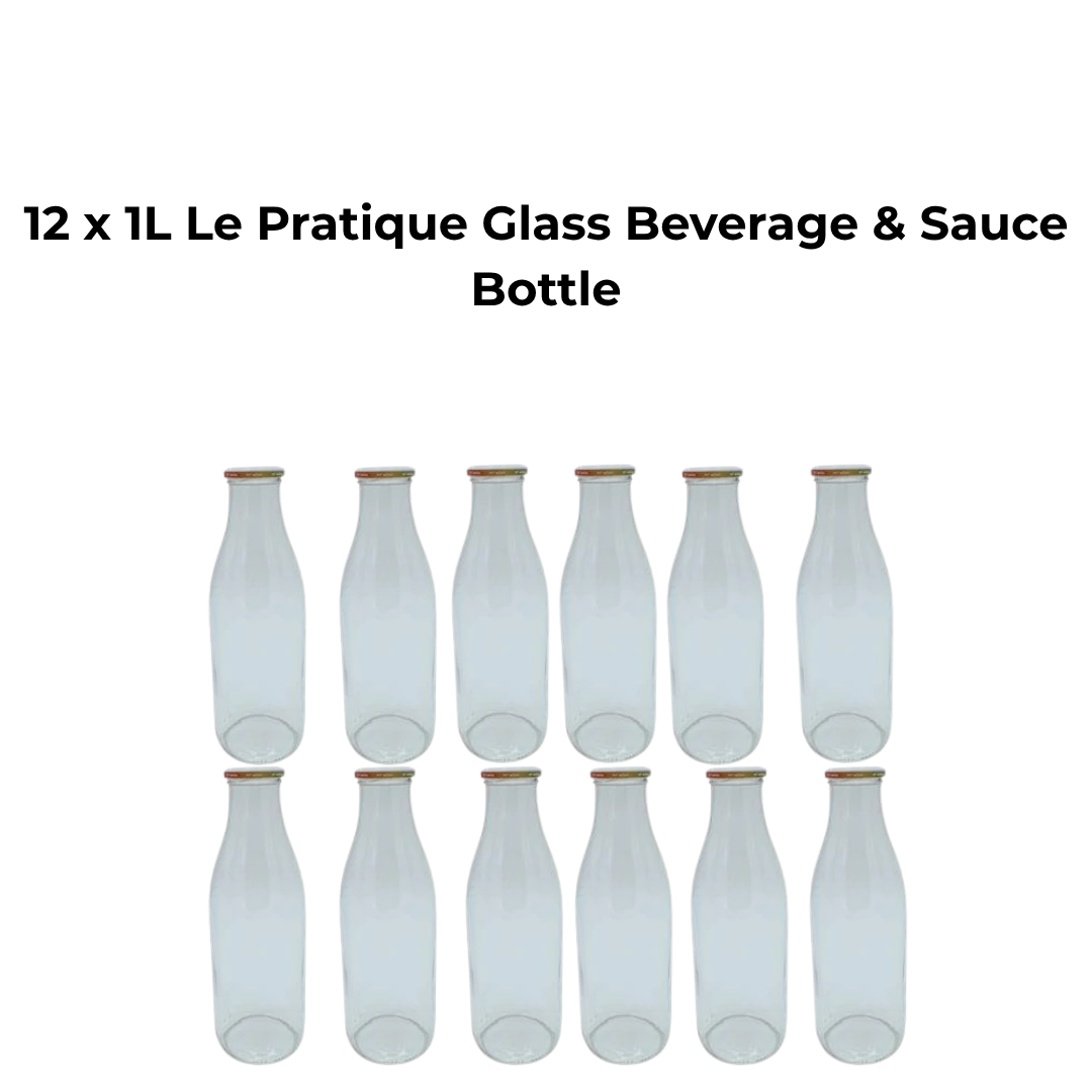 12 x 1L Le Pratique Glass Beverage & Sauce Bottle