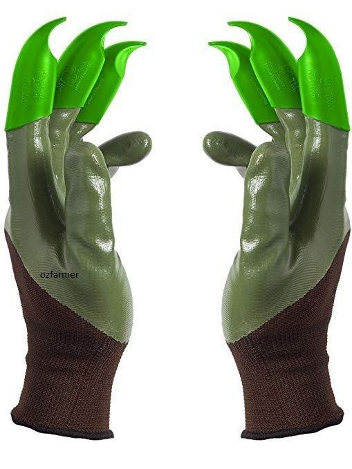 Honey Badger Digging Gloves Green Nitrile 8 Claws on Left Hand Only