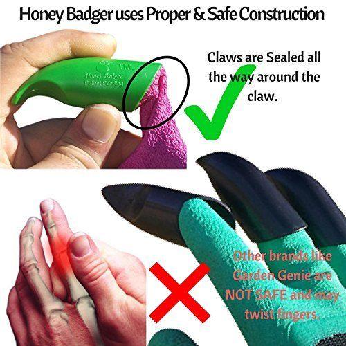 Honey Badger Digging Gloves Green Nitrile 8 Claws on Left Hand Only