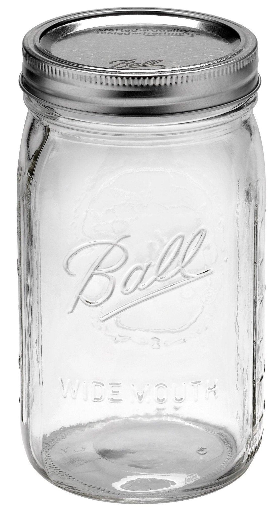 Quart WIDE Mouth Glass Jar and BPA Free Lid Ball Mason - SINGLE - OzFarmer